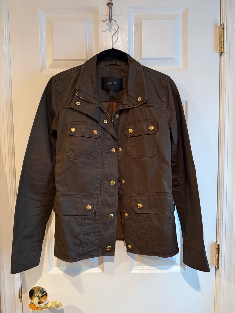 J Crew Field Jacket, size XS, dark olive; very good used condition.